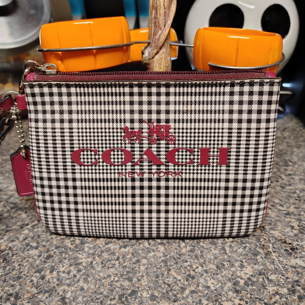 Coach Black and White Plaid Wristlet